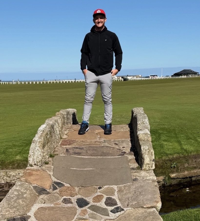 Southern on the Swilcan Bridge at St Andrews, the home of golf